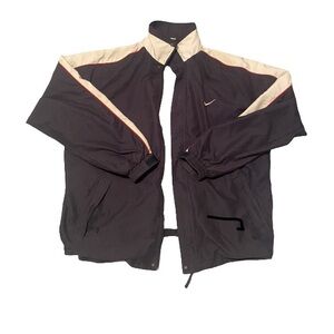 Zip up light jacket. Navy blue and white.